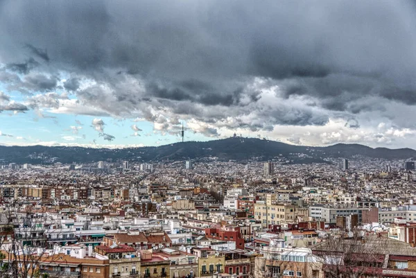 Spanya Bir Yaz Günü Montjuic Ten Barselona Nın Güzel Geniş — Stok fotoğraf