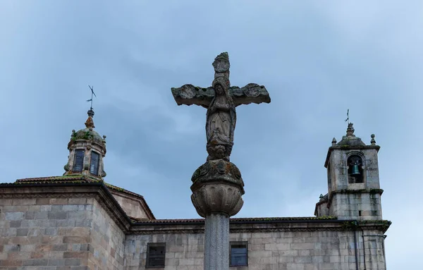 Ângulo Baixo Uma Cruz Pedra Velha Ourense Galiza Espanha — Fotografia de Stock