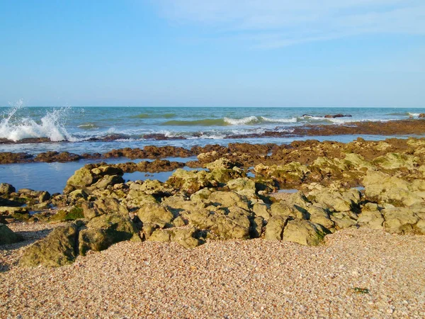 Gros Plan Pierres Galets Sur Bord Mer Paysage Aquatique Arrière — Photo