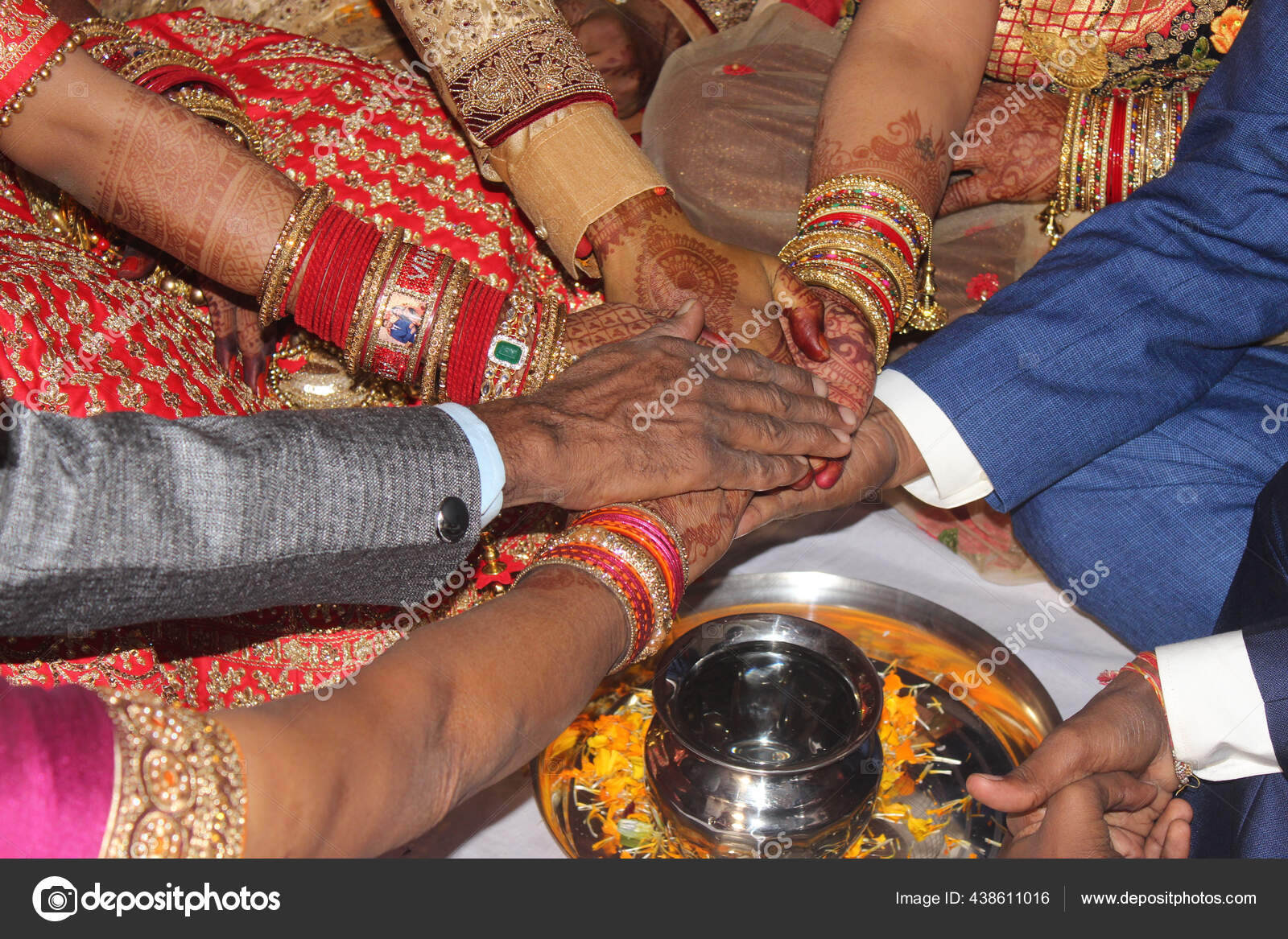 Ritual Com Mãos Durante Casamento Indiano — Foto © Wirestock #438611016, image size:1600x1167