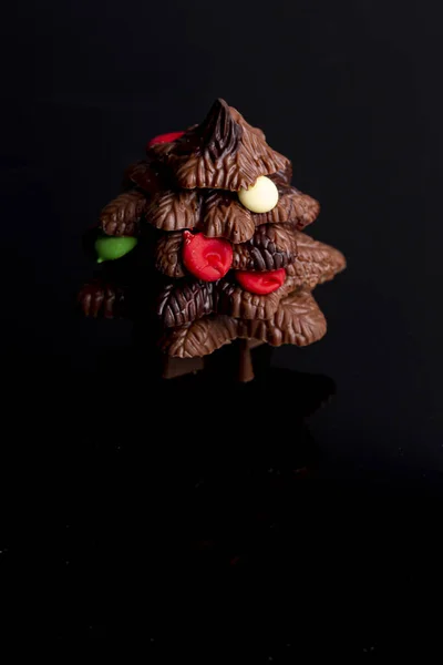 Vertical Frame Chocolate Form Christmas Tree Pieces Candy Decoration Black — Stock Photo, Image