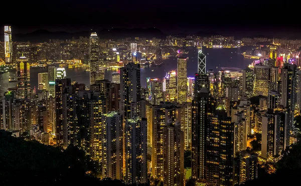 Letecký Pohled Hongkong Noci — Stock fotografie