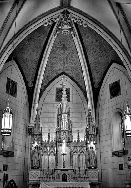 Uma Foto Tons Cinza Altar Capela Loretto Novo México Eua — Fotografia de Stock