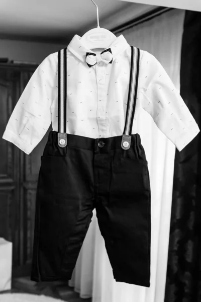 Vertical Shot Trousers Suspenders Boy — Stock Photo, Image