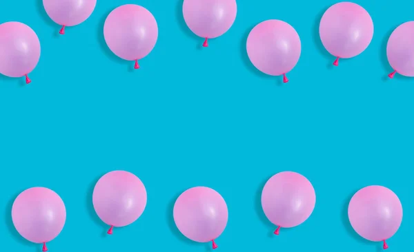 Top View Many Pink Small Balloons Blue Background — Stock Photo, Image