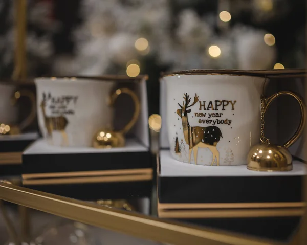 Eine Nahaufnahme Von Weihnachts Kaffeetassen — Stockfoto