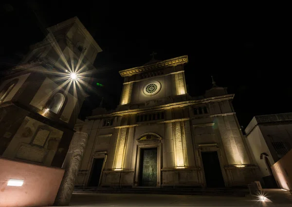 Plan Angle Bas Église Ville Positano Nuit — Photo