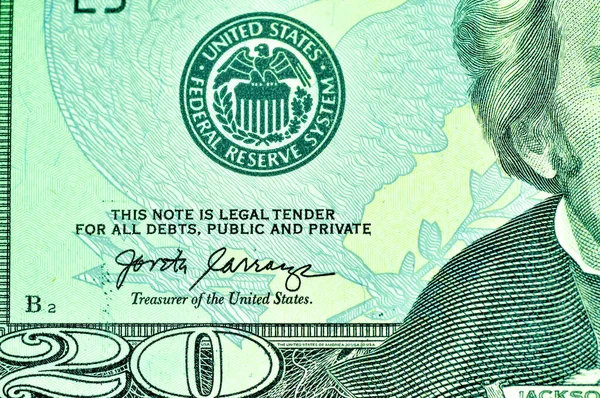 Closeup Twenty Dollar United State America Banknote Usd Currency Usa — Stock Photo, Image