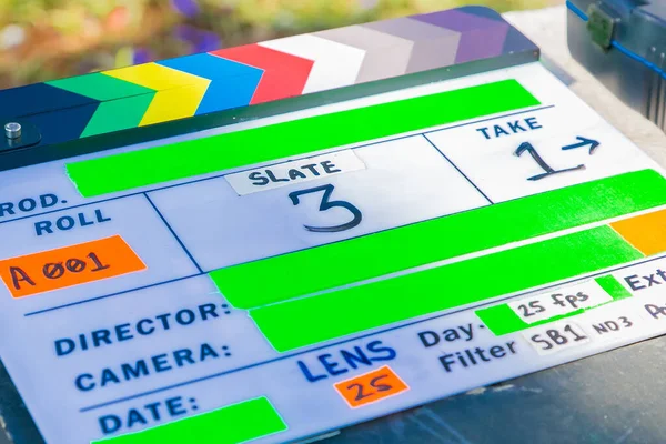 Sebuah Clapperboard Lokasi Yang Digunakan Pada Televisi Dan Film Set — Stok Foto