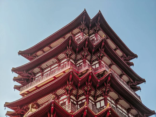 Een Lage Hoek Opname Van Een Historische Boeddhist Tempel Onder — Stockfoto