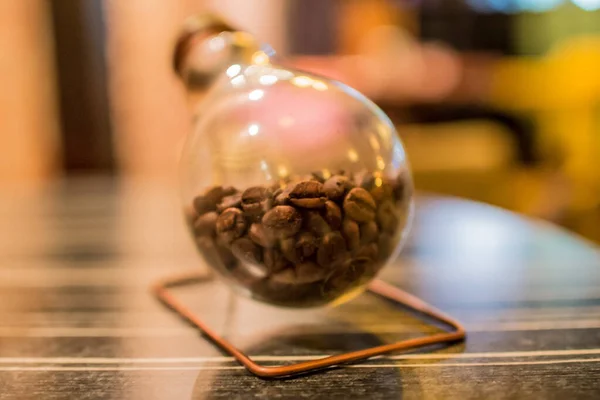 Primer Plano Frasco Con Granos Café — Foto de Stock