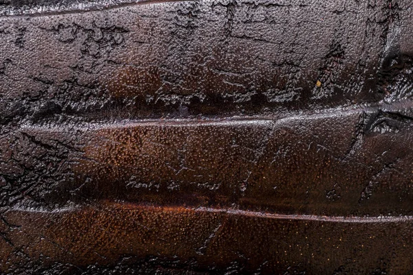 Detailní Záběr Tmavé Lesklé Kůry Textury — Stock fotografie