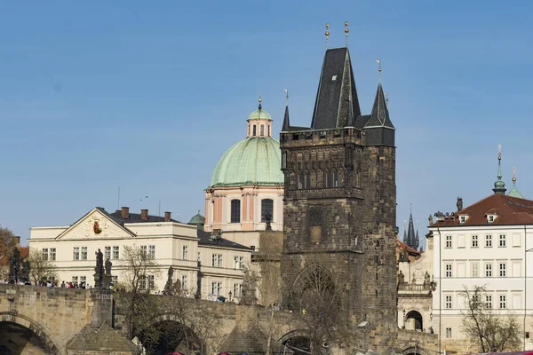Eine Alte Steinerne Karlsbrücke Unter Klarem Himmel Prag Tschechien — Stockfoto