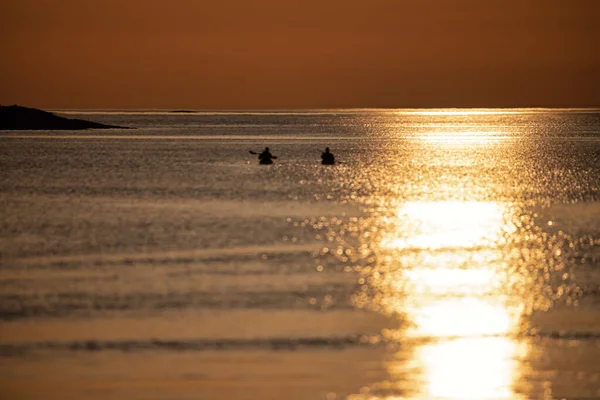 Paddlers Sea Captured Night Moonlight — Stock Photo, Image