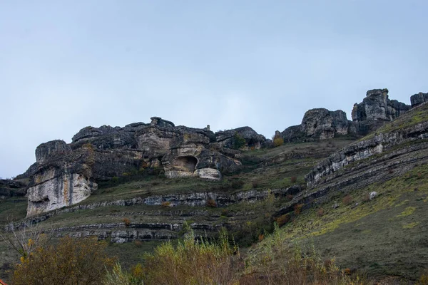 Bajo Ángulo Cañones Árboles Otoñales Reserva Natural Las Tuerces España —  Fotos de Stock