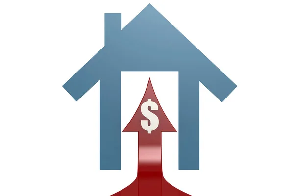 Una Ilustración Una Casa Azul Con Flecha Signo Dólar Representación —  Fotos de Stock