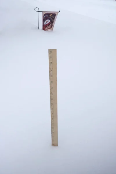 Vertical Shot Decorative Snowman Flag Yardstick Snow — Stock Photo, Image