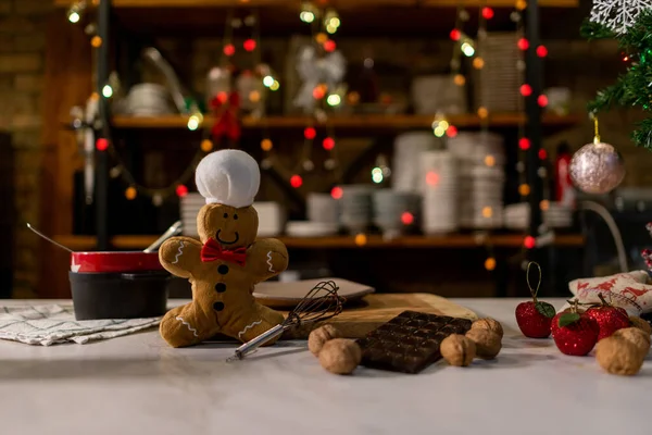 Biscuits Pain Épice Noël Avec Une Bougie Sur Une Table — Photo