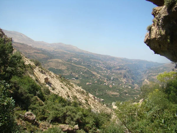 Cenário Ensolarado Paisagem Montanhosa Rochosa Kadisha Valley Líbano — Fotografia de Stock