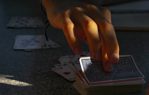 Closeup Shot Hand Taking Card Deck — Stock Photo, Image