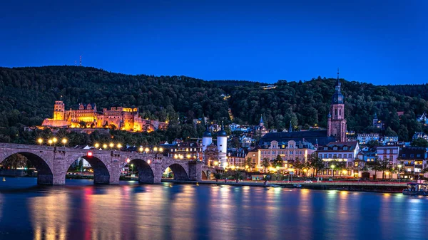 The Old Town Bridge in Heidelberg at night