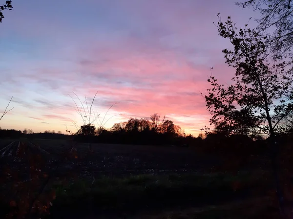 Eine Malerische Herbstlandschaft Auf Einem Bauernhof Bei Sonnenuntergang Deutschland — Stockfoto