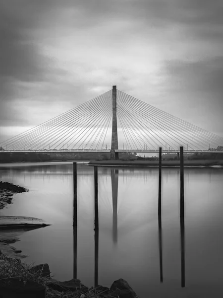 Vertikální Snímek Mostu Řeky Suir Stupních Šedi Dramatickým Zatažením Waterfordu — Stock fotografie