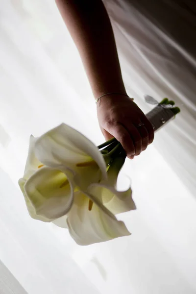 Vertical Shot Bridal Bouquet Calla Lilies Bride Hand Royalty Free Stock Images