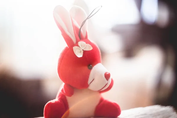 Selektywne Ujęcie Ostrości Różowej Zabawki Króliczka — Zdjęcie stockowe