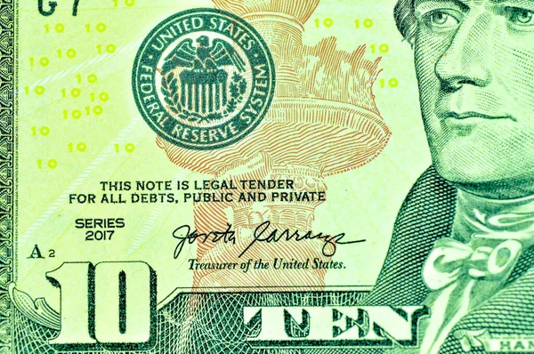 Closeup Ten Dollar United State America Banknote Usd Currency Usa — Stock Photo, Image