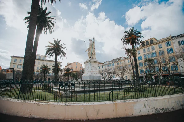 Bastia France Jan 2020 Wide Low Angle Shot Statue City — Stock Photo, Image