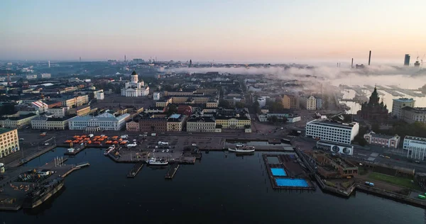 Aerial View South Harbor Cathedral Helsinki Purple Sky Foggy Autumn — Stock Photo, Image