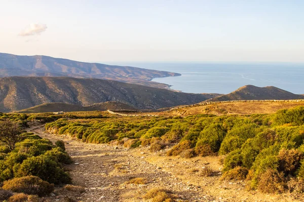 Trilha Caminhadas Nas Terras Altas Ilha Grega Cíclades Andros Com — Fotografia de Stock