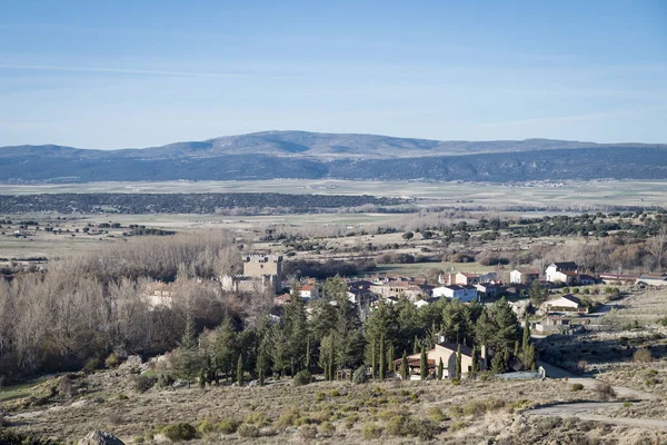 Аэросъемка Домов Ландшафтов Villaviciosa Ambles Valley Avila Castilla Leon Spain — стоковое фото