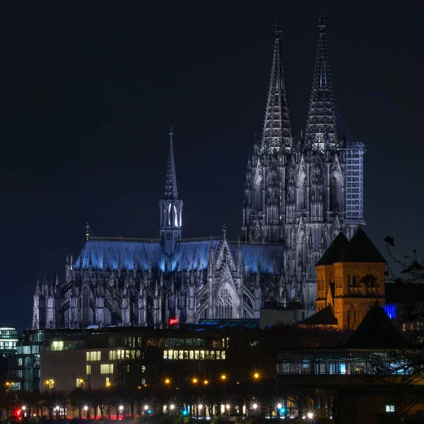 Kölni Katedrális Éjszakai Kilátása Németországban — Stock Fotó