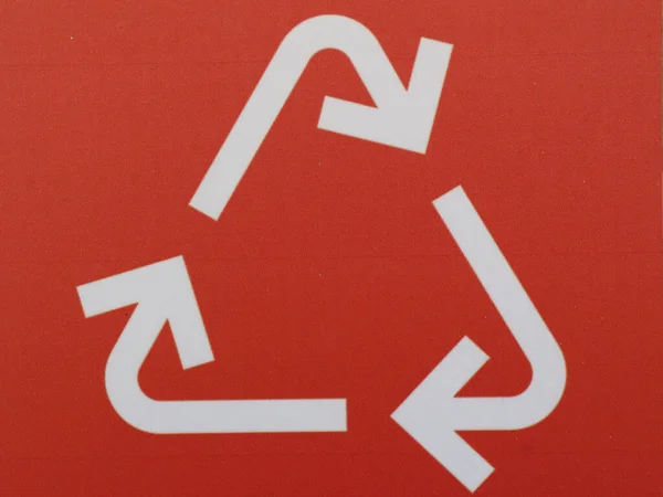 Gros Plan Symbole Icône Rouge Recyclage Des Ordures — Photo