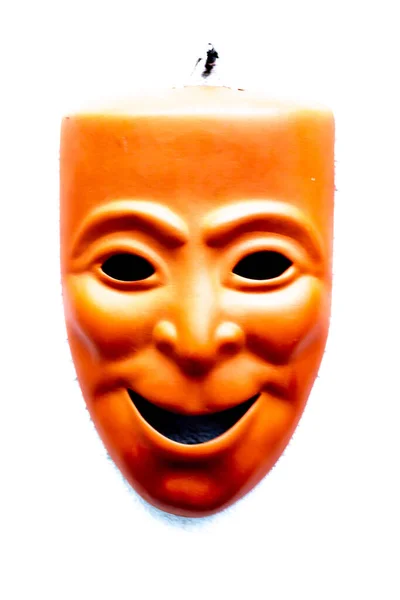 Oranžová Lidská Maska Svíčka Izolované Bílém Pozadí — Stock fotografie