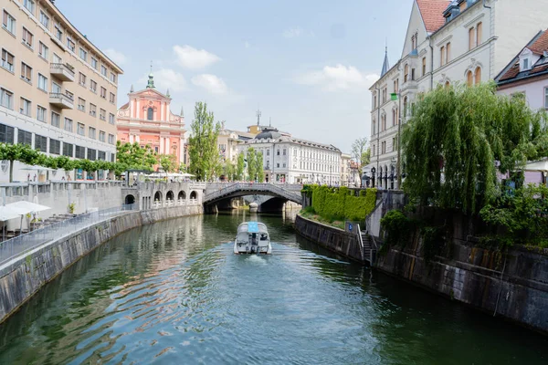 Een Prachtige Opname Van Een Brug Omringd Door Betoverende Gebouwen — Stockfoto