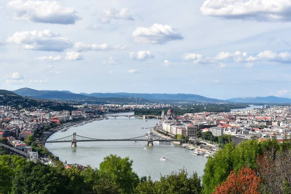 Krajina Řetězového Mostu Szechenyi Přes Řeku Budapešti Maďarsko — Stock fotografie