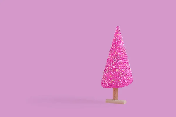 Creative Concept Pink Ice Cream Cone Christmas Tree Pink Background — Stock Fotó