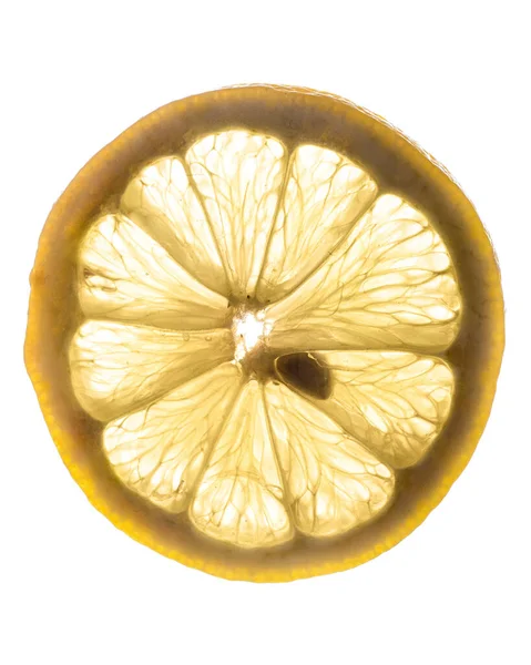 Gros Plan Une Texture Fraîche Tranche Citron Isolé Sur Fond — Photo