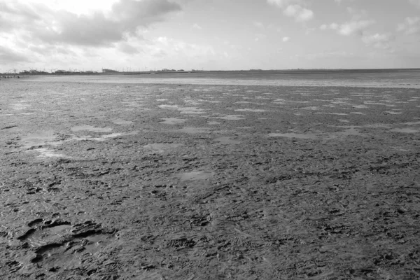 진흙투성이의 땅으로 풍경을 회색으로 물들이는 — 스톡 사진
