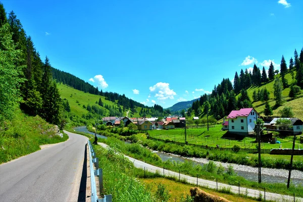 Landscape View Small Village Bucovina Romania Clear Sky Background — Stock Photo, Image