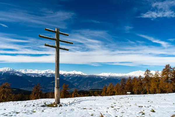 Las Pokryty Śniegiem Południowym Tyrolu Dolomity Włochy — Zdjęcie stockowe