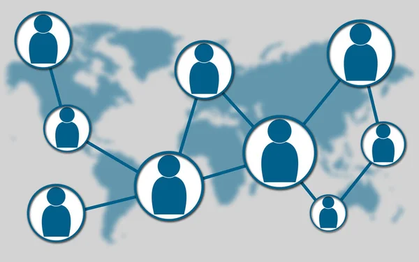 Eine Illustration Eines Sozialen Netzwerks Auf Blauem Hintergrund Der Weltkarte — Stockfoto