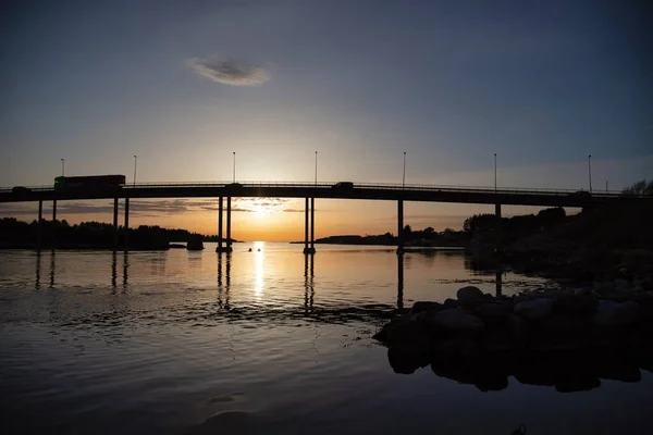 Hafrsfjord Bridge Surrounded Rocks Sunset Evening Stavanger Norway — Stock Photo, Image