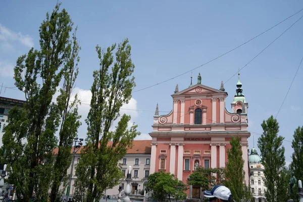 Прекрасна Статуя Францисканської Церкви Благовіщення Любляні Словенія — стокове фото