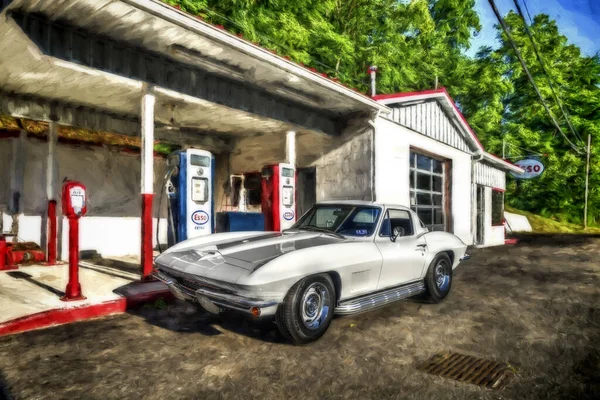 Morgantown Stany Zjednoczone Lip 2015 Corvette 1976 Przed Stacją Paliw — Zdjęcie stockowe