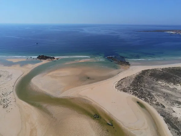 Corrubedo Beautiful Coastal Landscape Sand Dunes Galicia Spain Aerial Drone — Stock Photo, Image