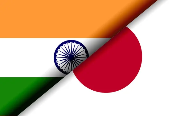 Ілюстрація Прапорів Індії Японії Розділена Діагонально Відтінком — стокове фото